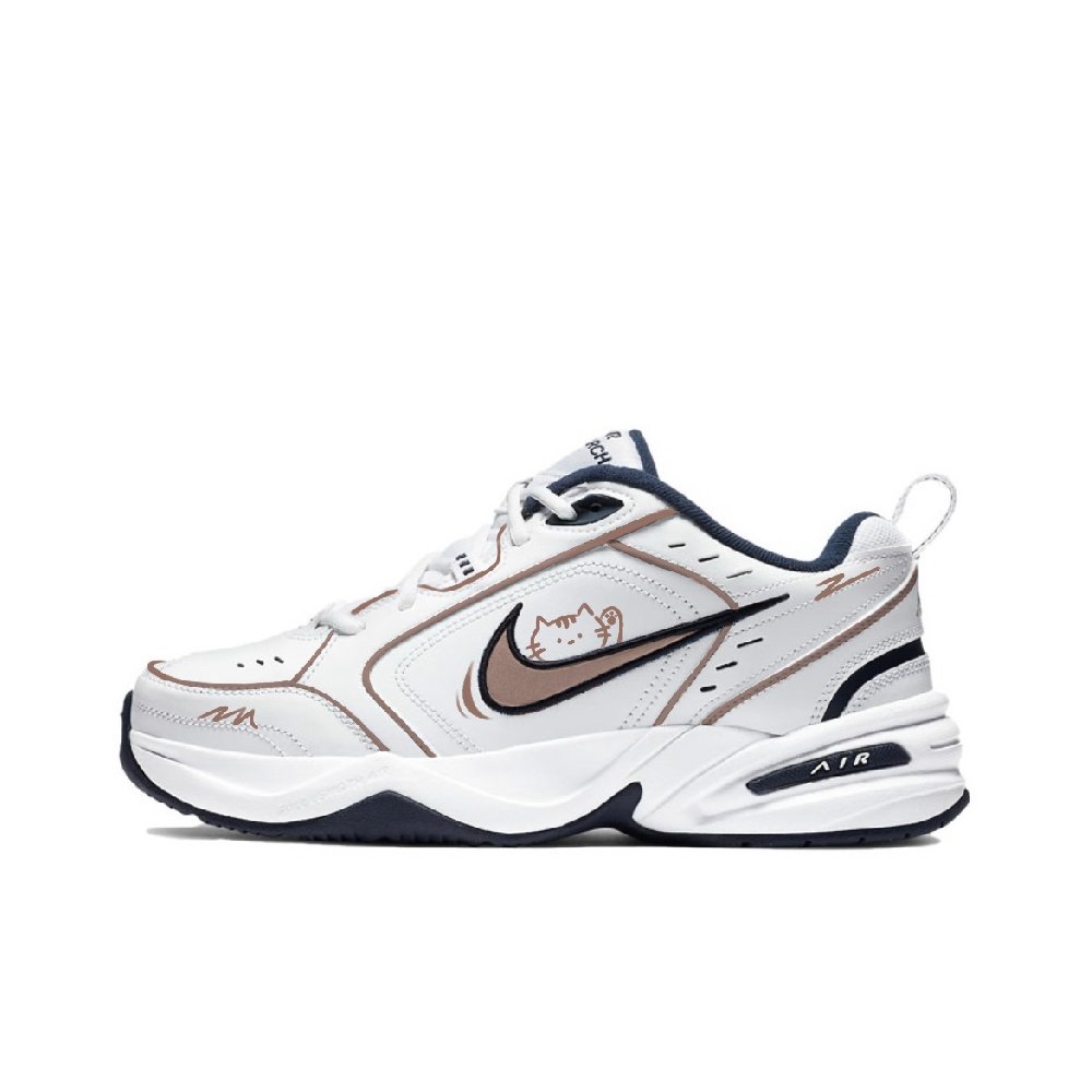 Nike Air Monarch 4 Pointillism Brown Hello Kitty Anti-Slip Wear-Resistant Low-Top Chunky Sneakers Unisex White Brown