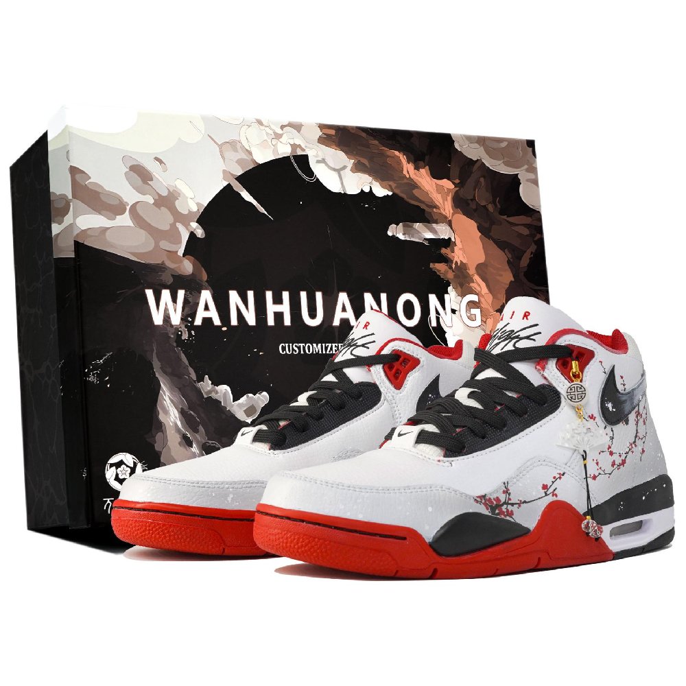 Nike Flight Legacy Kaleidoscope Snowy Plum Blossom Shopping Bag Mid-Top Vintage Basketball Shoes Unisex White