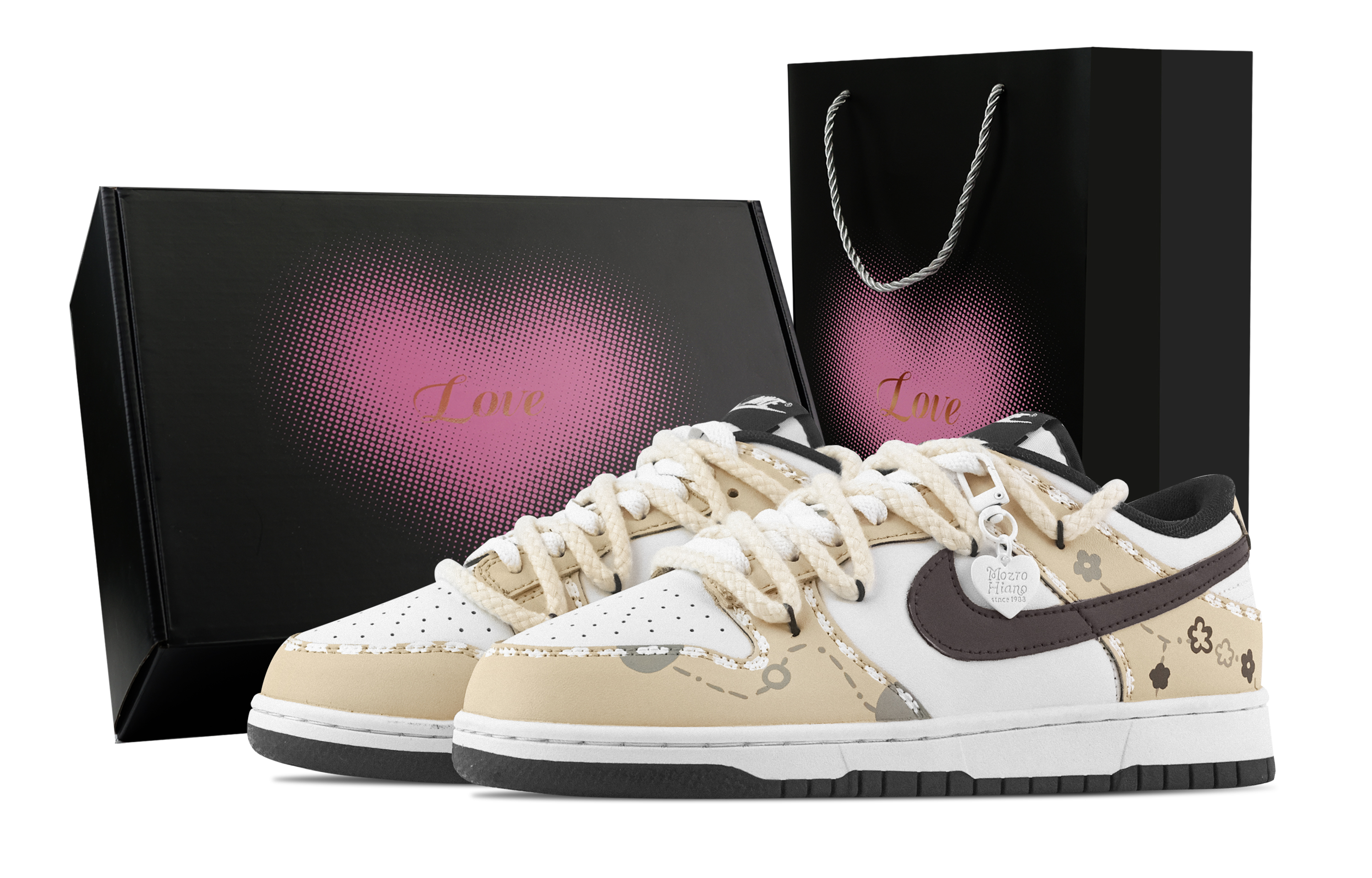 Nike Dunk Latte Time, Heart Box Abrasion Resistant Slip Resistant Low top Skateboard Shoes Unisex