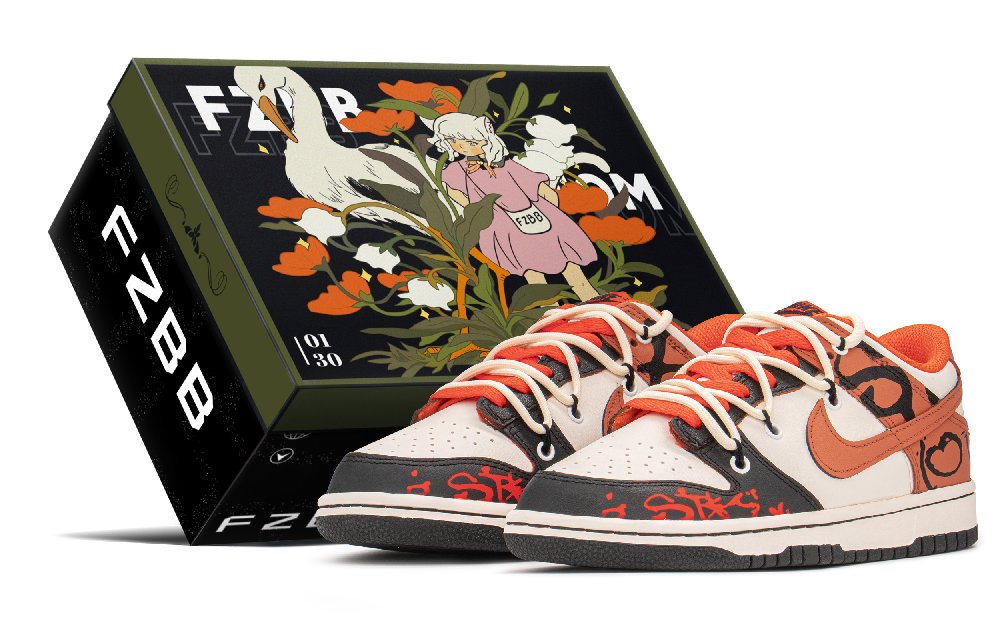 Nike Dunk Low FZBB Low Top Skateboard Shoes GS White Black Orange