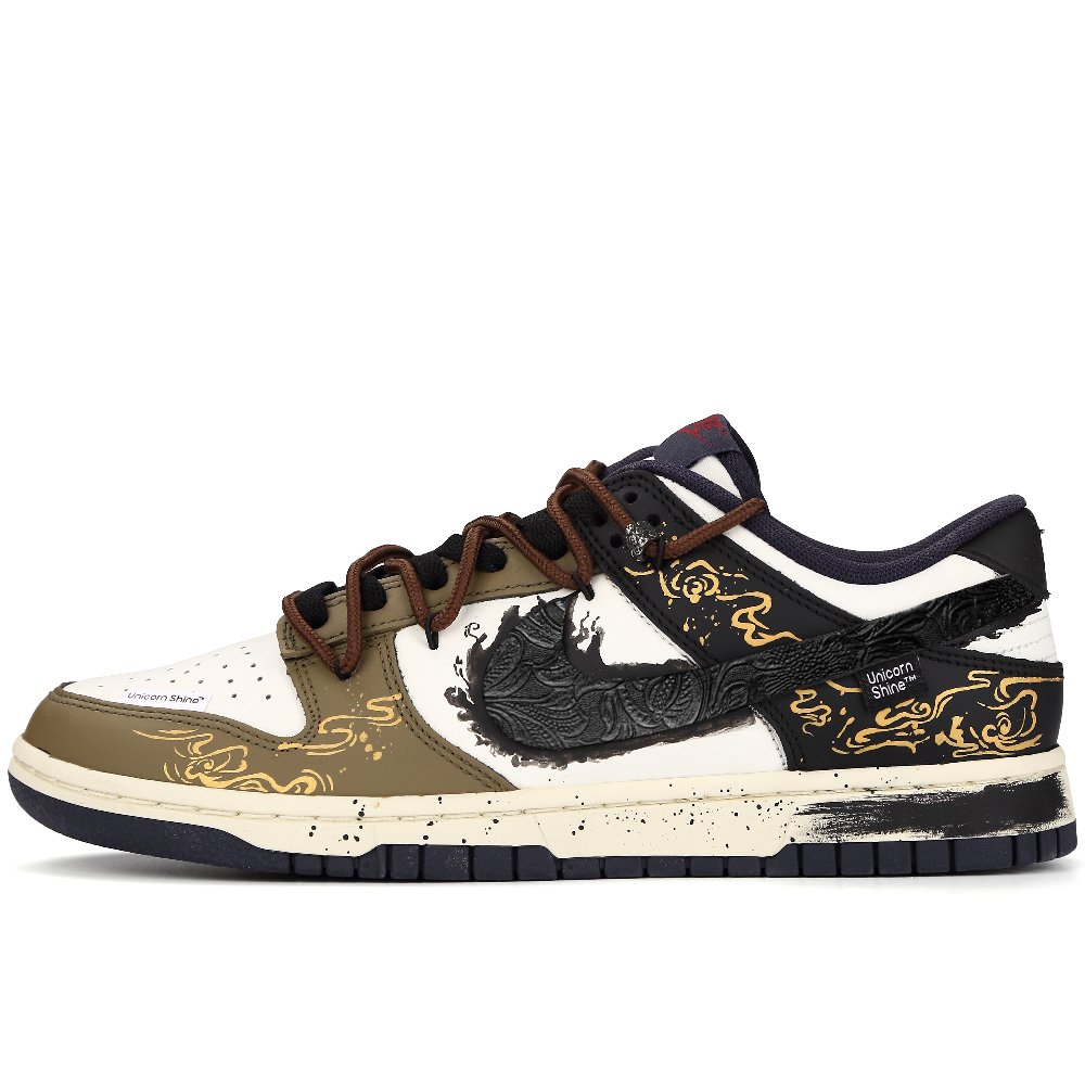 Nike Dunk Anti Slip Wear Resistant Low Top Skateboard Shoes Men's Black White Gold