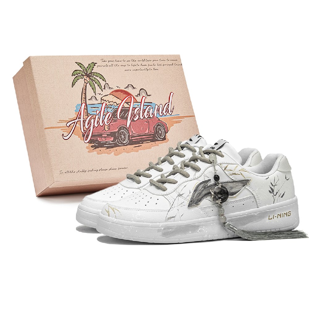 LiNing Pontoon Boats Cushioning Lightweight Low Top Skateboard Shoes Men's White Gray