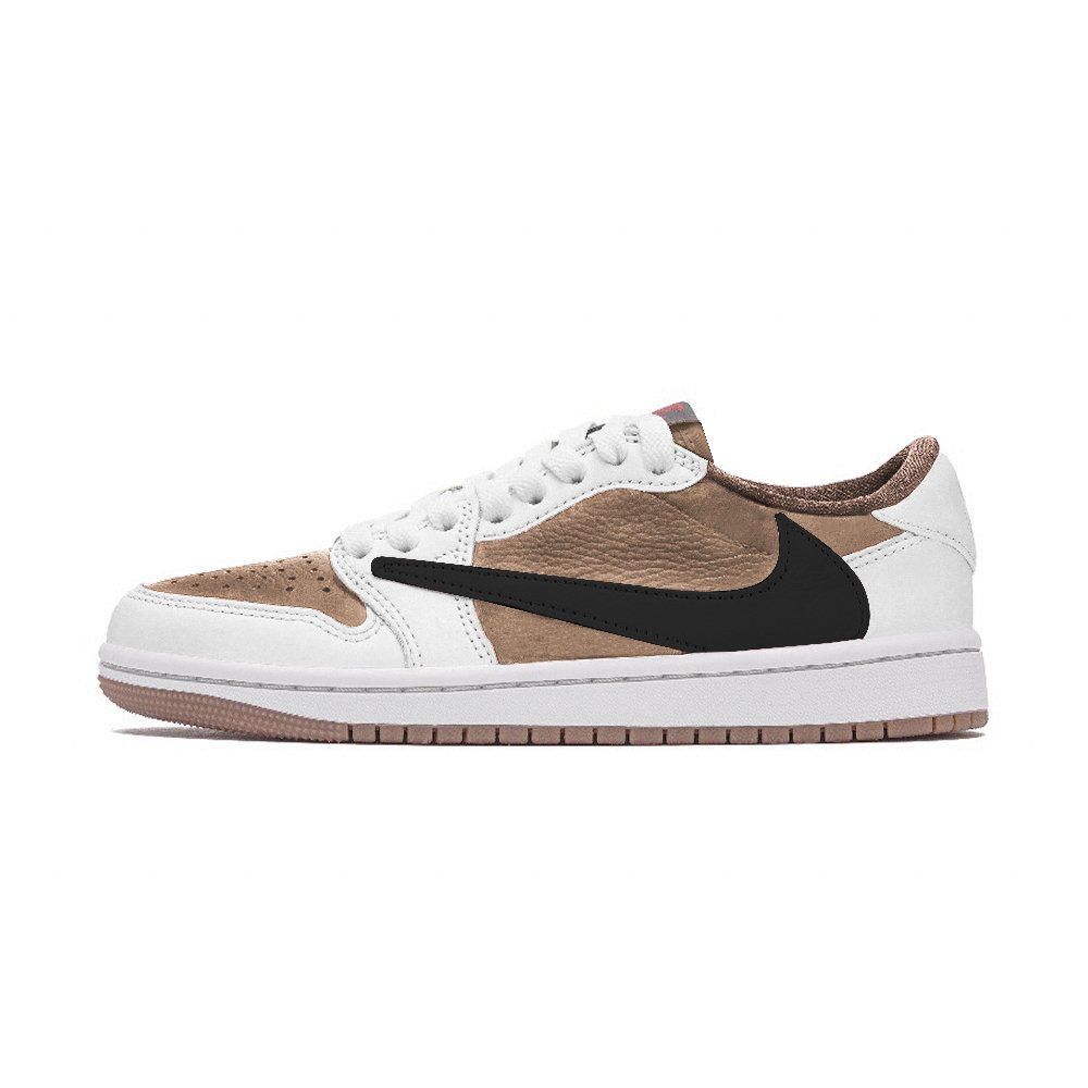Travis Scott x Jordan Air Jordan 1 Cushioning And Breathable Low Top Vintage Basketball Shoes Unisex Black Brown White