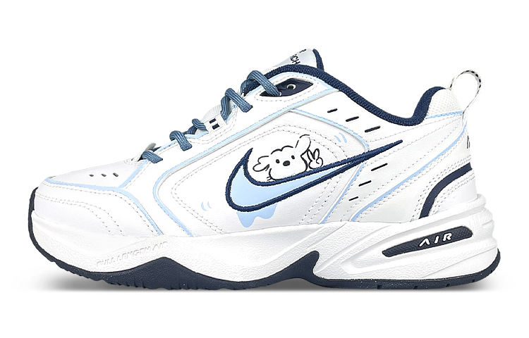 Nike Air Monarch 4 White Navy Abrasion Resistant Low Top Chunky Sneakers Unisex White Blue
