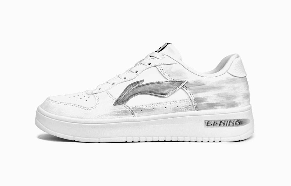 LiNing Pontoon Boats Anti Slip Wear Resistant Low Top Skateboard Shoes Men's White Gray