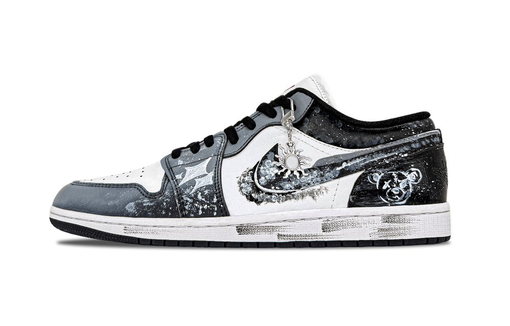 Jordan Air Jordan 1 Ink Dot Bear Flipped Over Support Low Top Vintage Basketball Shoes Unisex Black White