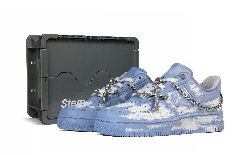 Nike Air Force 1 Ripped Collection Coverage Wear-Resistant Low-Top Skateboard Shoes Men's Blue