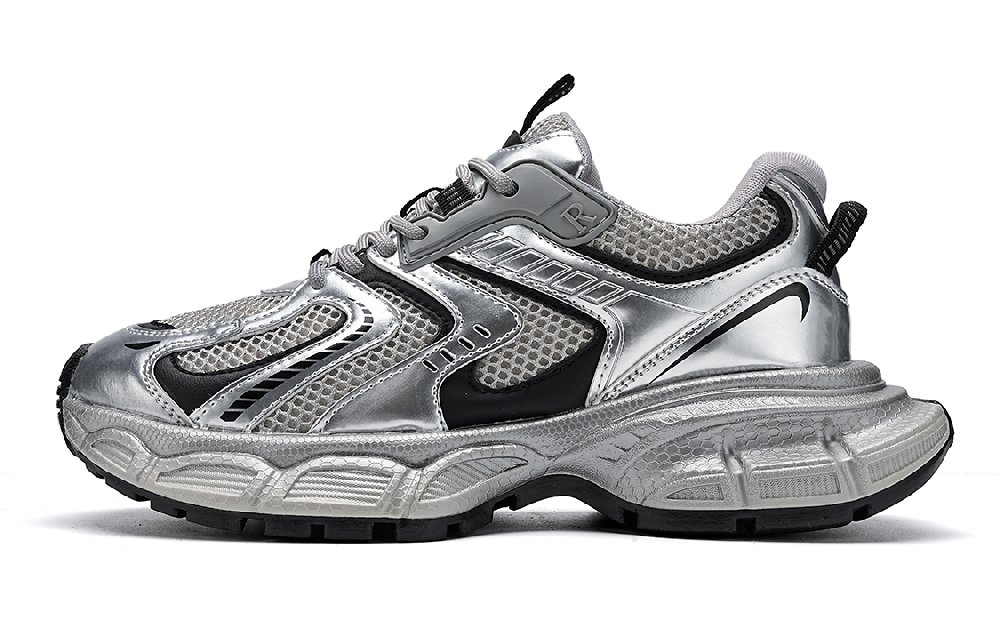 EBLAN Cushioning Wear-Resistant Chunky Sneakers Unisex Silver Black