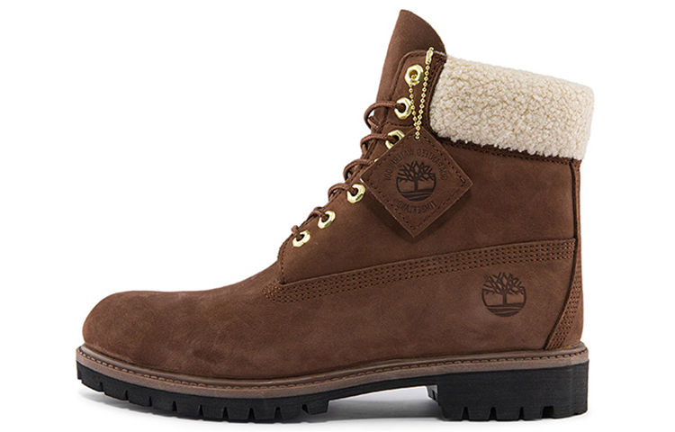 Timberland 6 Inch Premium Waterproof Boots 'Brown And Fleece Collar'