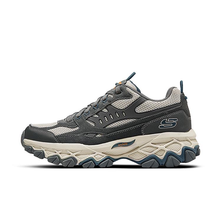 Skechers Anti-Slip Wear-Resistant Mid-Top Trekking Shoes Men's Gray Blue