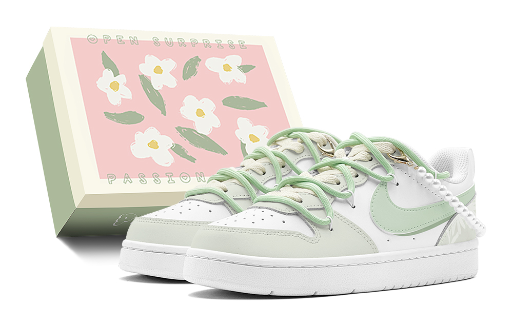 Nike Court Borough Springtime Renewal Green Apple Bubble Pearl Charm Detachable Low-Top Skateboard Shoes Women's Green