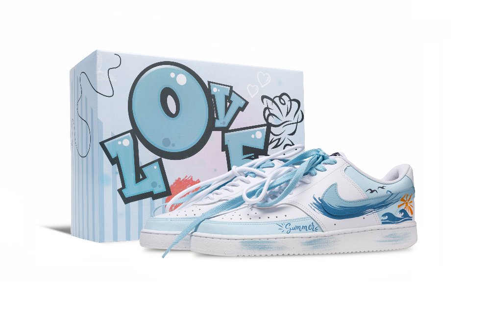 Nike Court Vision 1 Summer Ocean Box Slip Resistant Abrasion Resistant Low top Skateboard Shoes Men's Blue White