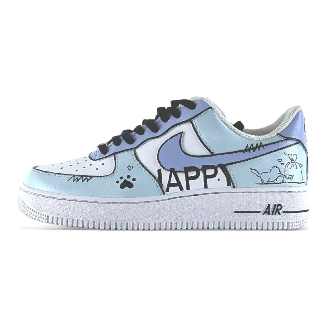 Nike Air Force 1 HAPPY Paw Print Abrasion Resistant Low top Skateboard Shoes Men's