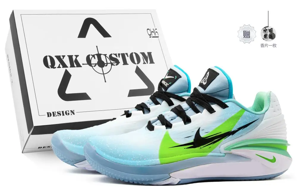 Nike Air Zoom G.T. Cut 2 Shock Absorbers Slip Resistant Low top Basketball Shoes Men's White Green Blue