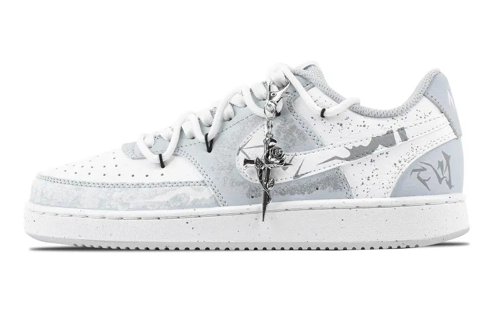 Nike Court Vision White Thorn Abrasion Resistant Low top Skateboard Shoes Men's Light Gray