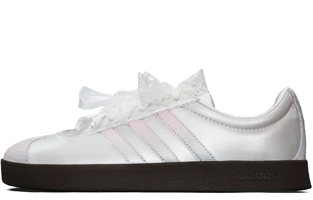 Adidas Neo Vl Court Classic Anti Slip Wear Resistant Low Top Skateboard Shoes Unisex Silver Pink