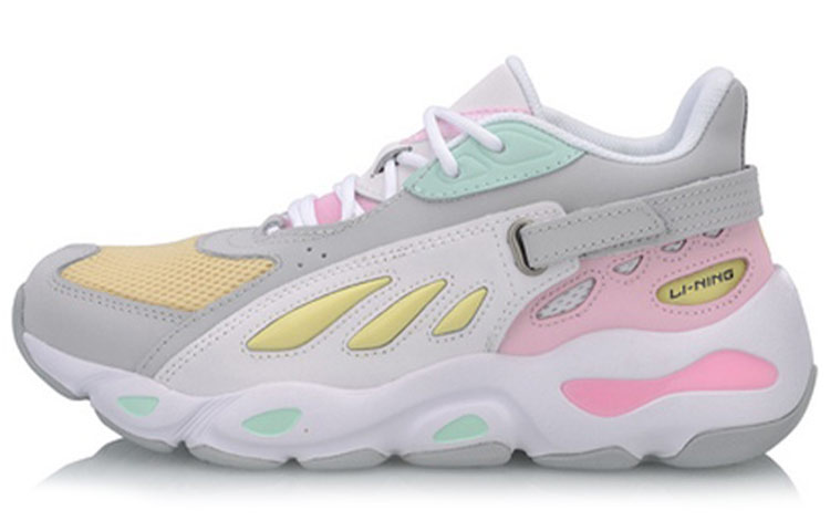 LINING Butterfly Chunky Sneakers Women's Low-Top Microcrystalline Gray/Cherry Blossom Pink