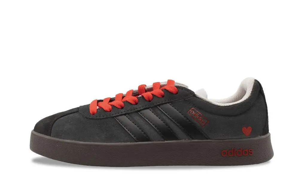 Adidas VL COURT 2.0 Heart Signal Abrasion Resistant Low top Skateboard Shoes Unisex Black Red Heart
