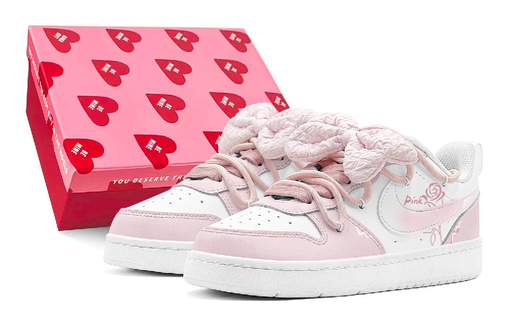 Nike Court Borough Anti-Slip Wear-Resistant Low-Top Skateboard Shoes GS White Pink