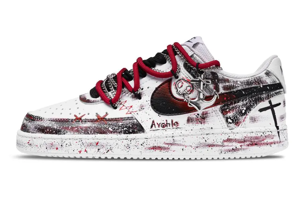 Nike Court Vision 1 Gothic Phantom Cushioning Abrasion Resistant Lightweight Low top Skateboard Shoes Men's Red Black