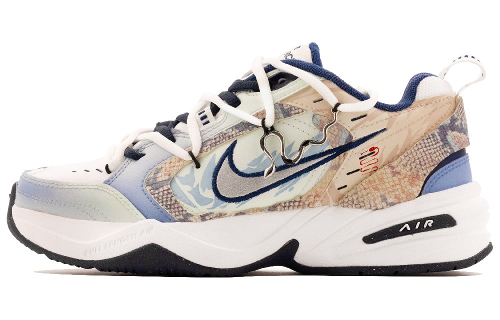 Nike Air Monarch 4 Anti-Slip And Wear-Resistant Height Increasing Low-Top Chunky Sneakers Unisex Beige Blue White