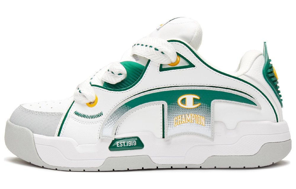 Champion Anti Slip Wear Resistant Low Top Skateboard Shoes Men's White Green