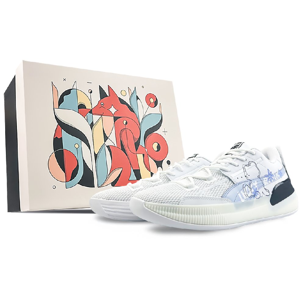 PUMA Clyde Hardwood Non-slip Lightweight Low-Top Performance Basketball Shoes Men's Purple White