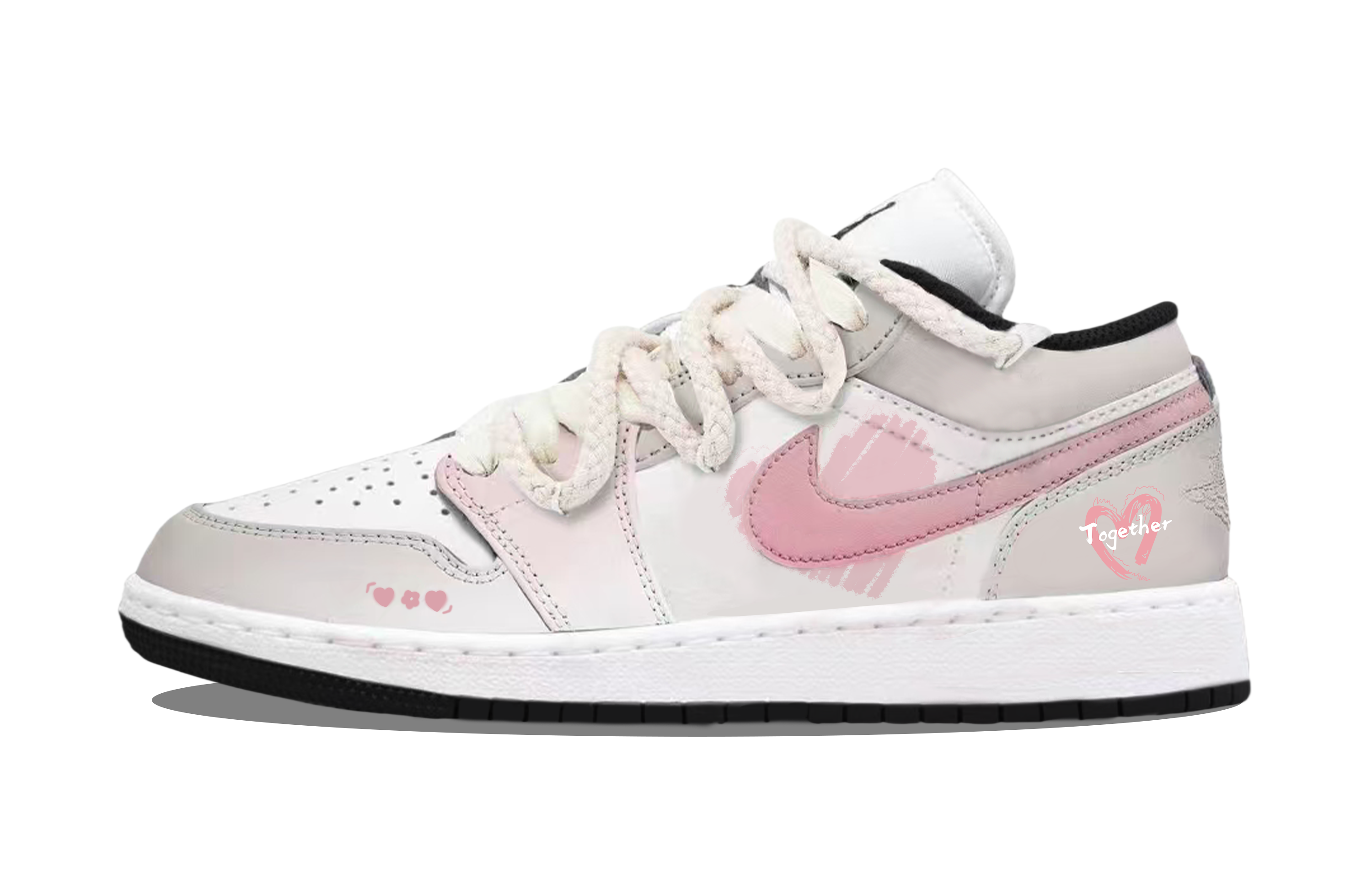 Jordan Air Jordan 1 Low Heartbeat Girlish Abrasion Resistant Low Top Vintage Basketball Shoes Unisex Pink