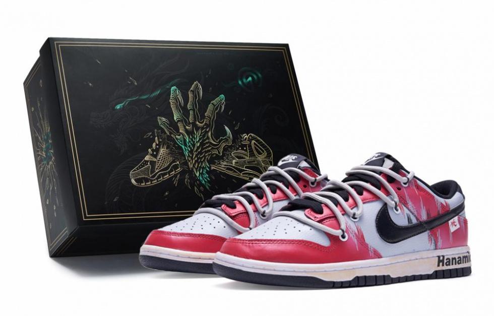 Nike Dunk Retro Low Top Skateboard Shoes Men's White Red