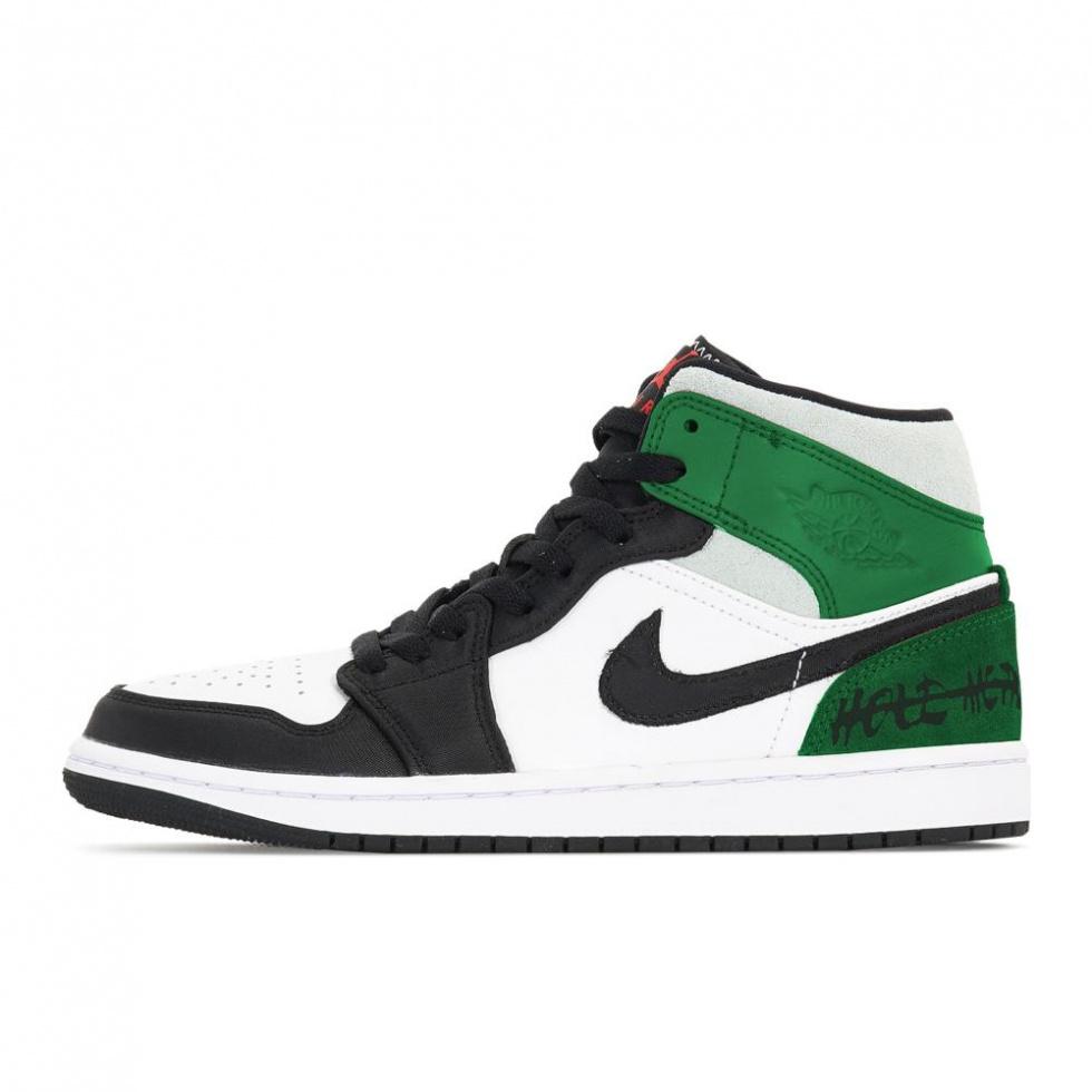 Jordan Air Jordan 1 Slip-Resistant Mid-Top Vintage Basketball Shoes Men Black White Green