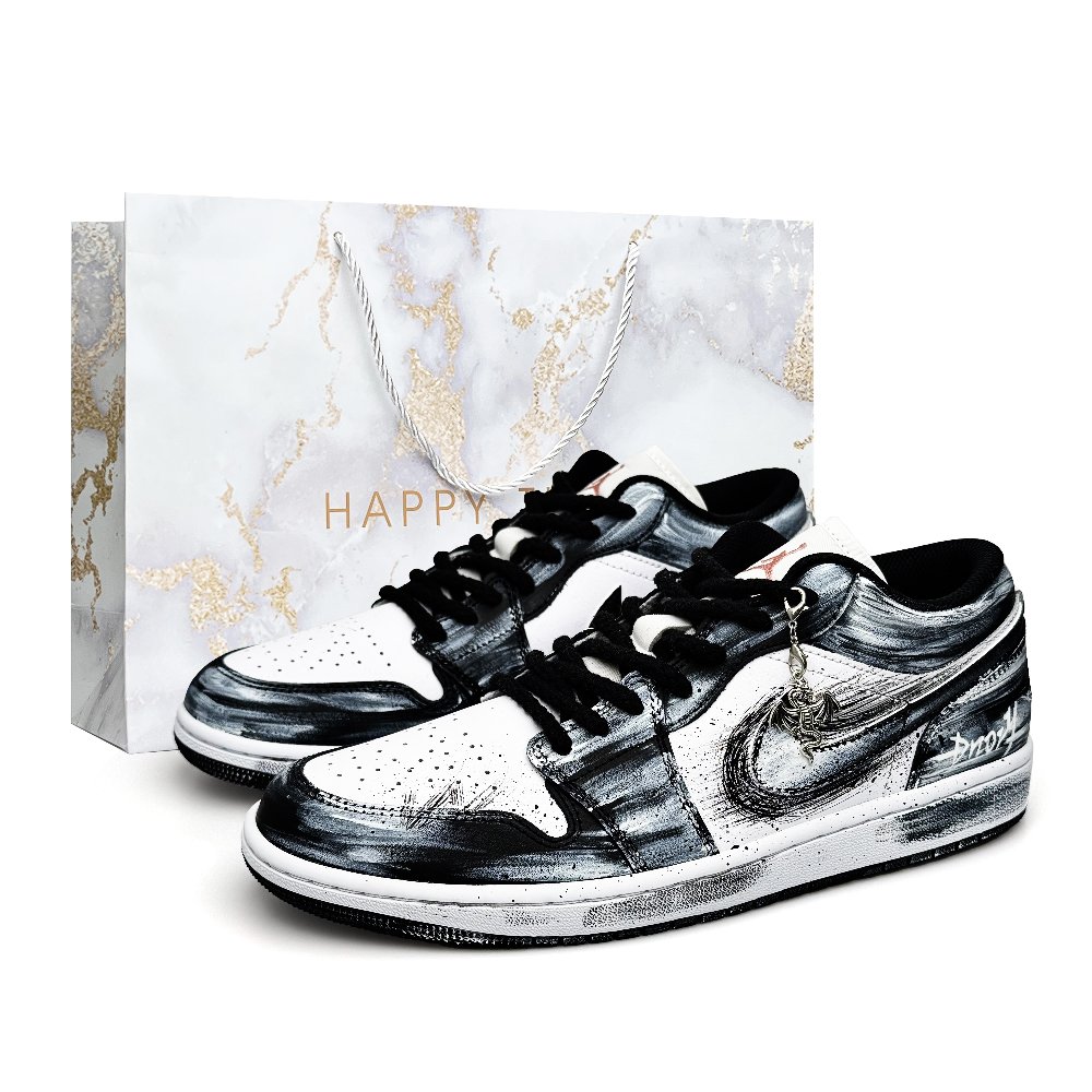 Jordan Air Jordan 1 Vintage Basketball Shoes Unisex Low top Black/Gray/White