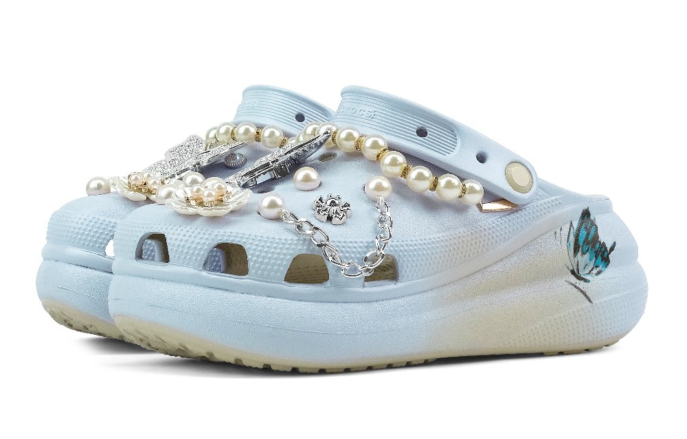 Crocs Crush Clog Spring Butterfly Letter Clogs Unisex Light Blue