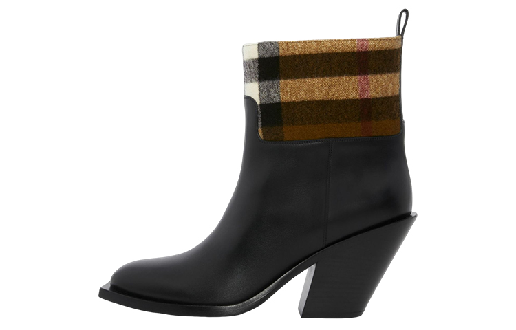 Burberry Exaggerated Check Panelled Leather Boots