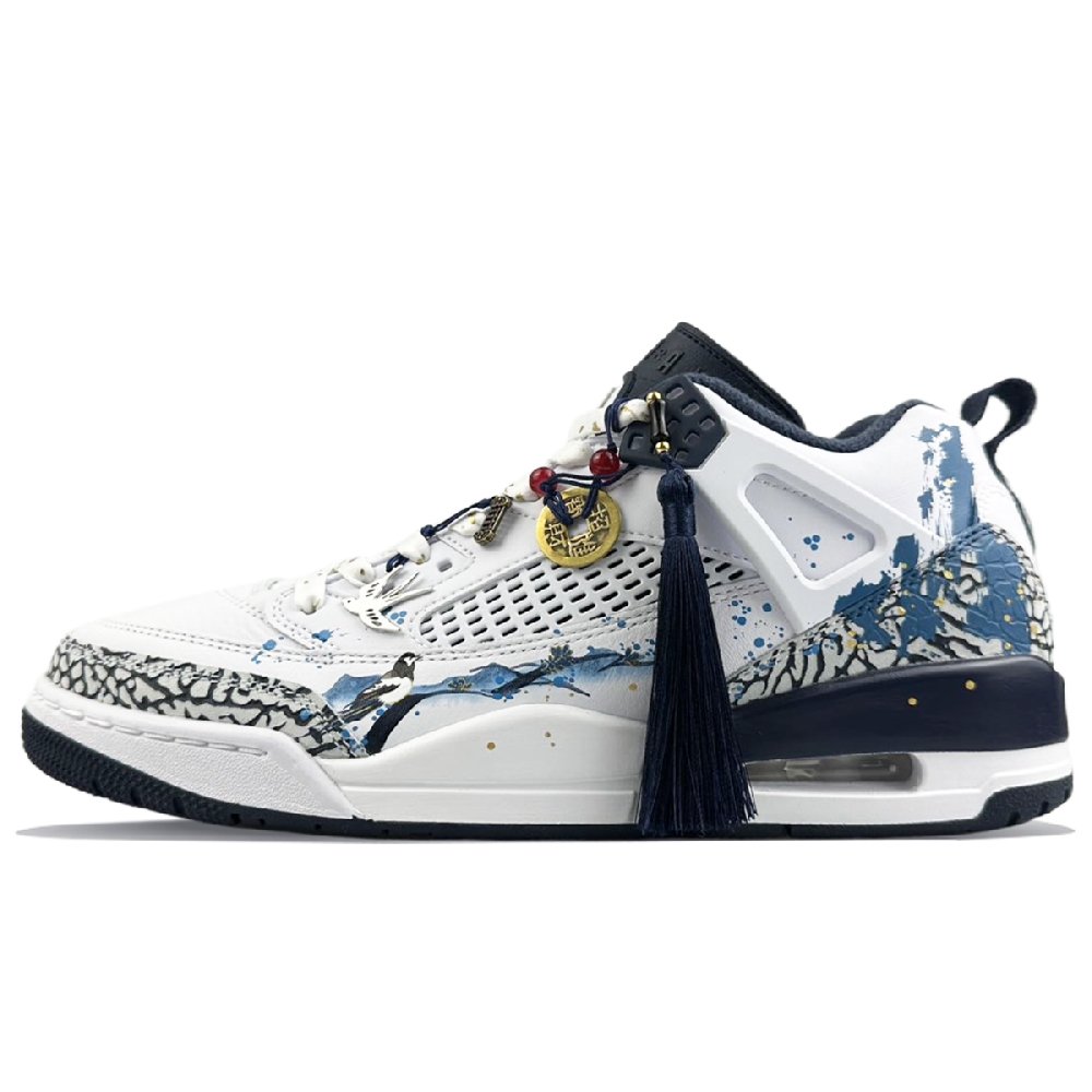 Jordan Spizike Slip-Resistant Breathable Low-Top Vintage Basketball Shoes Men's Blue White
