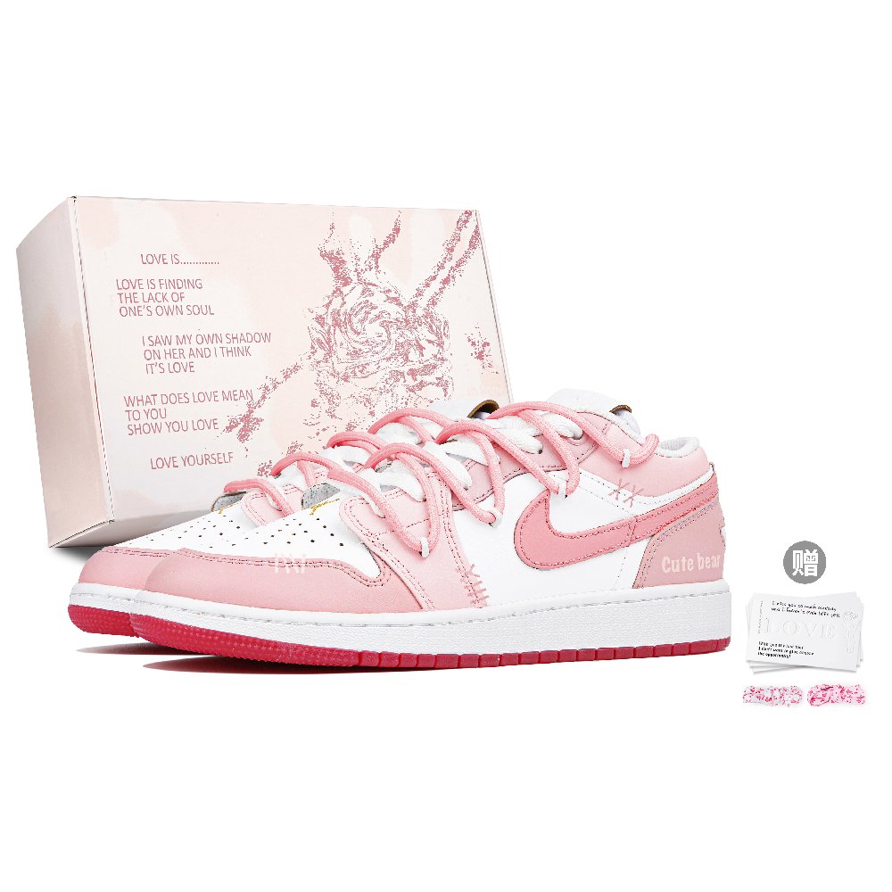 Jordan Air Jordan 1 Low Top Vintage Basketball Shoes GS White Pink