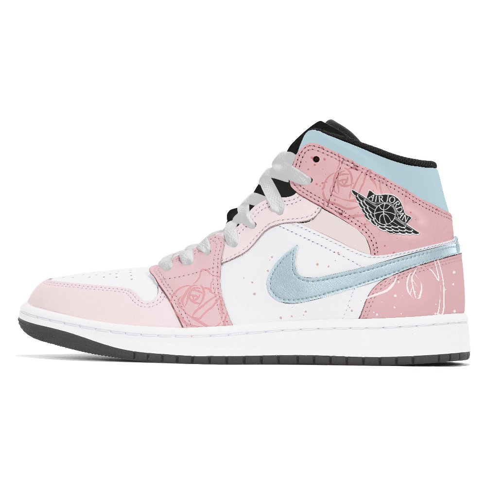 Jordan Air Jordan 1 Joy Lemon Abrasion-Resistant Mid-Top Vintage Basketball Shoes Unisex Pink Blue