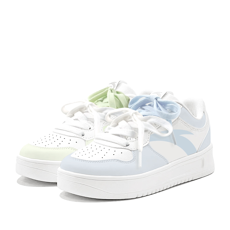 Anta Relaxed Anti Slip Wear Resistant Low Top Skateboard Shoes Unisex Blue Green Mismatched