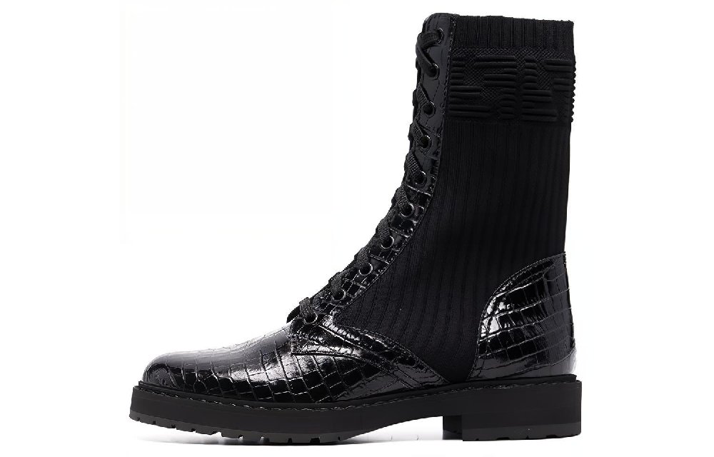 FENDI Women's FF Rockoko Biker Boot 'Black Croc'