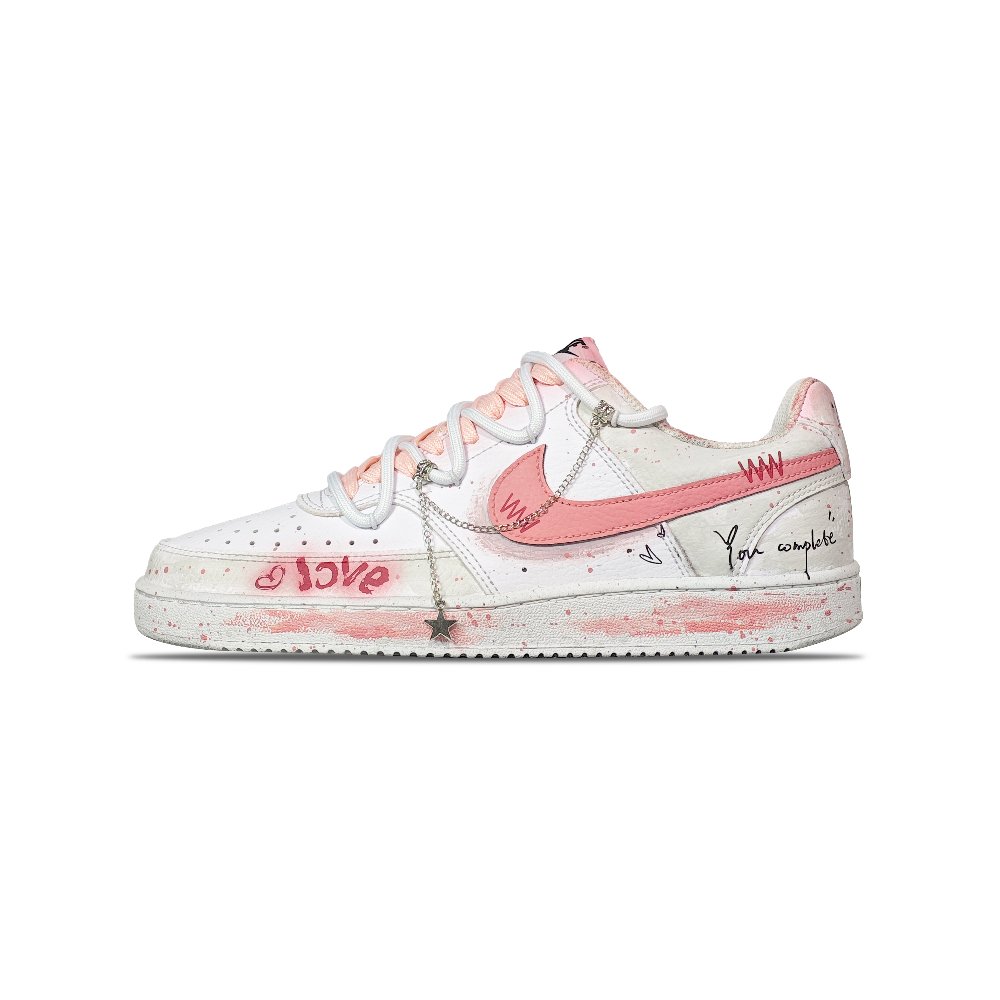 Nike Court Vision 1 Anti-Slip Wear-Resistant Low-Top Skateboard Shoes Men's Pink White