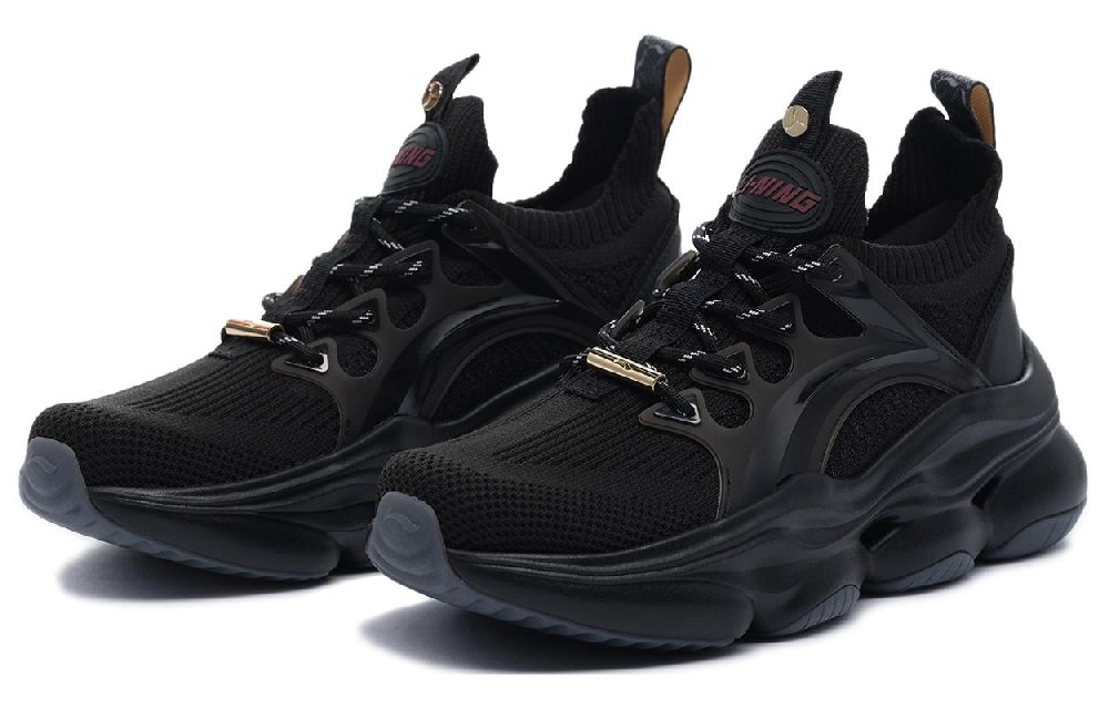 LiNing Shock Absorbers With Slip Resistant And Abrasion Resistant Properties Mid Top Casual Shoes Women's Black