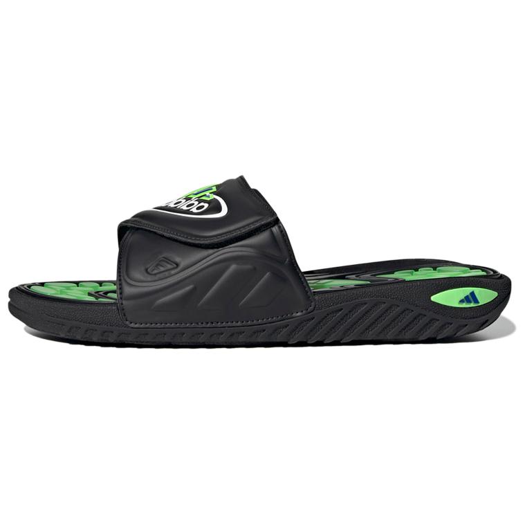 Adidas Reptossage Slides Cozy Wear Resistant Flat Heel Sports Slippers Unisex Black Green
