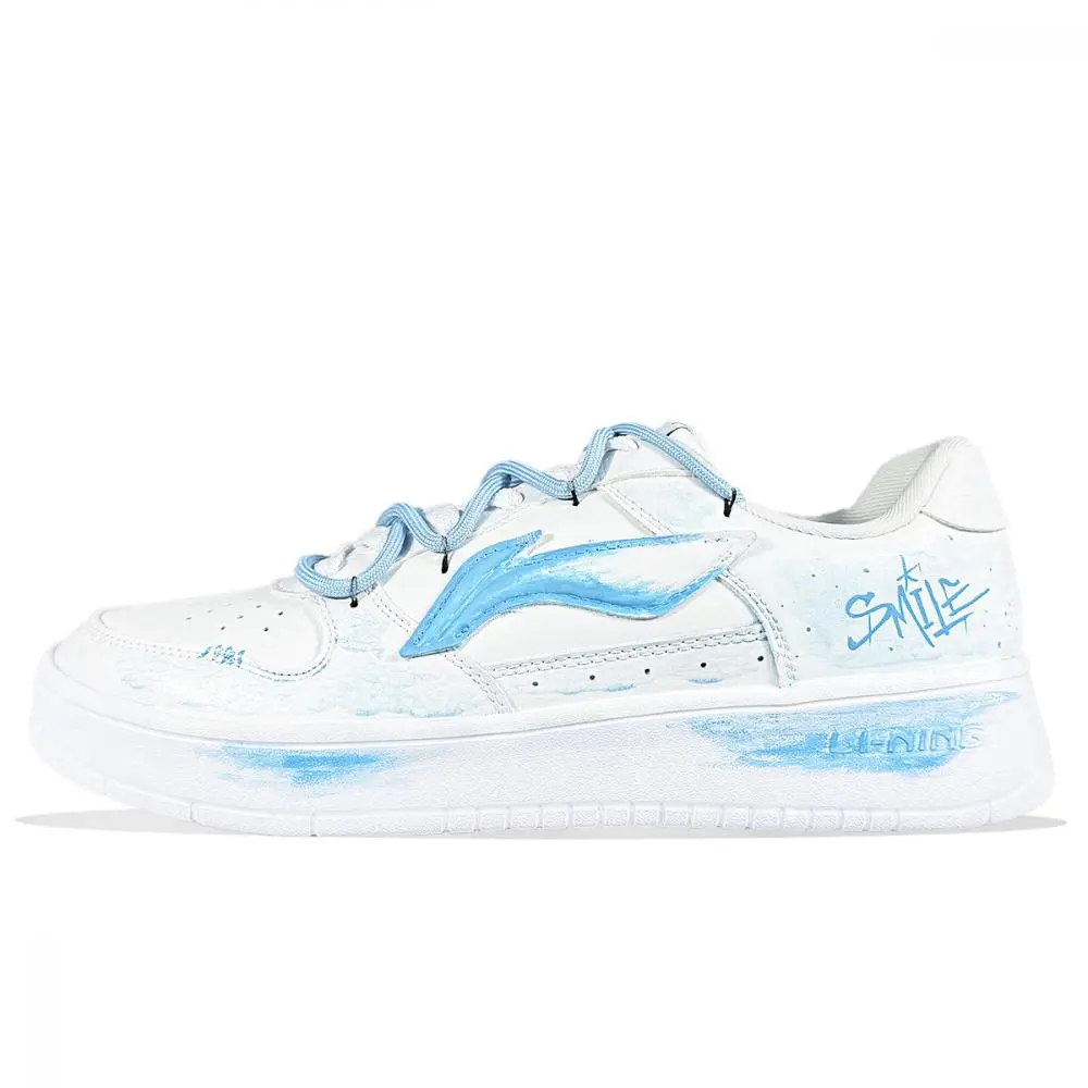 LiNing Pontoon Boats Cushioning Abrasion Resistant Breathable Low top Skateboard Shoes Men's Blue White