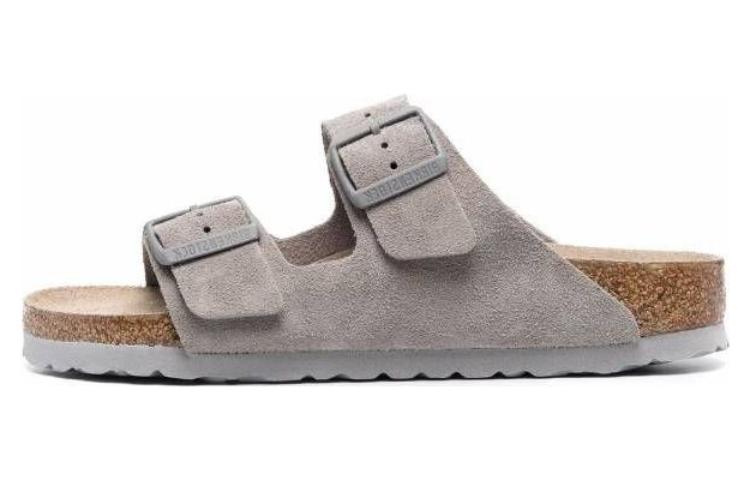 Birkenstock Arizona Soft Footbed Suede Leather Narrow Fit Sandals 'Stone Coin'