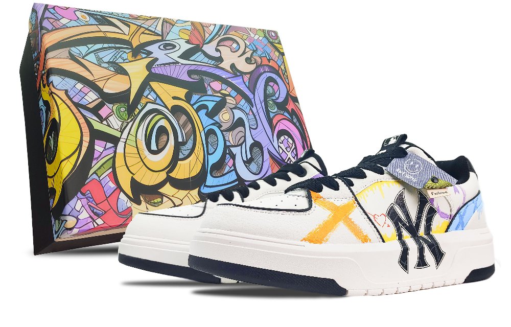 MLB Chunky Liner Low-Top Skateboard Shoes Unisex Black White Yellow