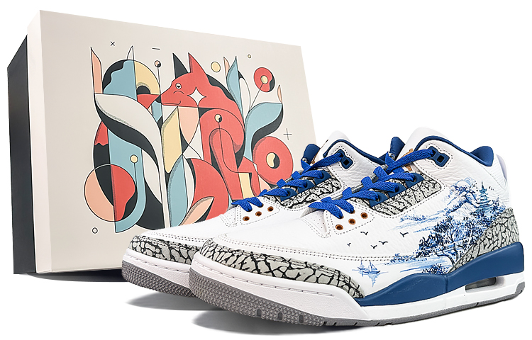 Jordan Air Jordan 3 Retro Low-Top Vintage Basketball Shoes Men's White Blue