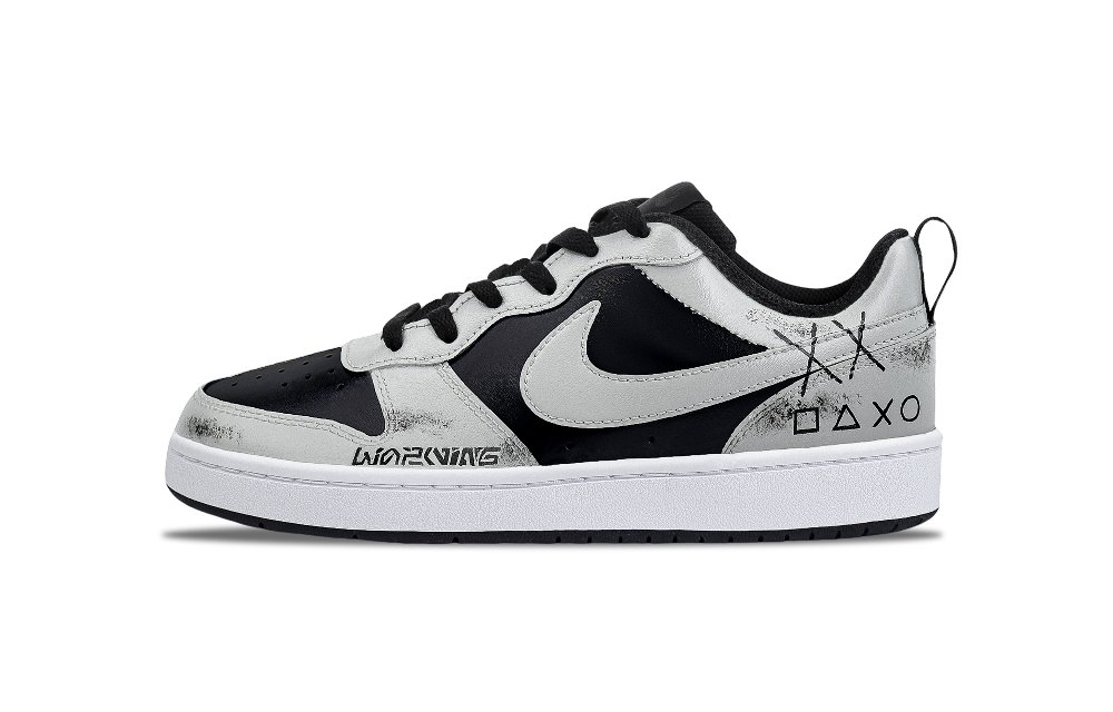 Nike Court Borough 2 Cushioned Impact Resistance Wear-Resistant Low-Top Skateboard Shoes GS Black Gray Color