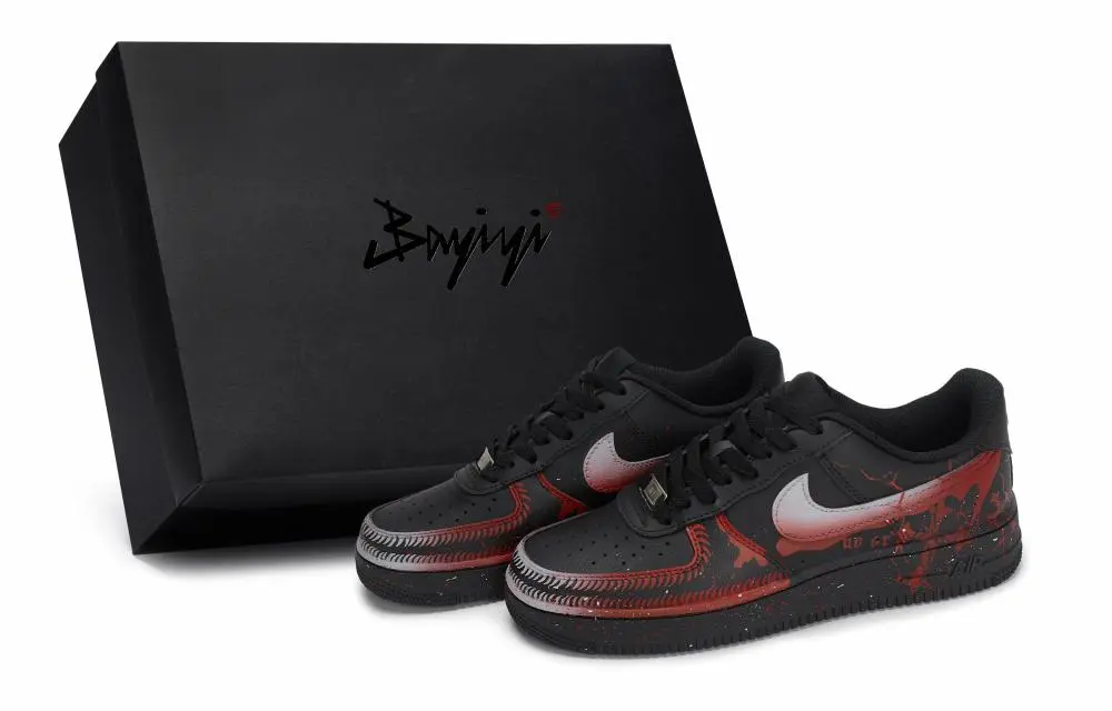 Nike Air Force 1 07 811 Manufacturing, Fiery Toothmarks, Special Shoe Box High top Skateboard Shoes Unisex Black Red