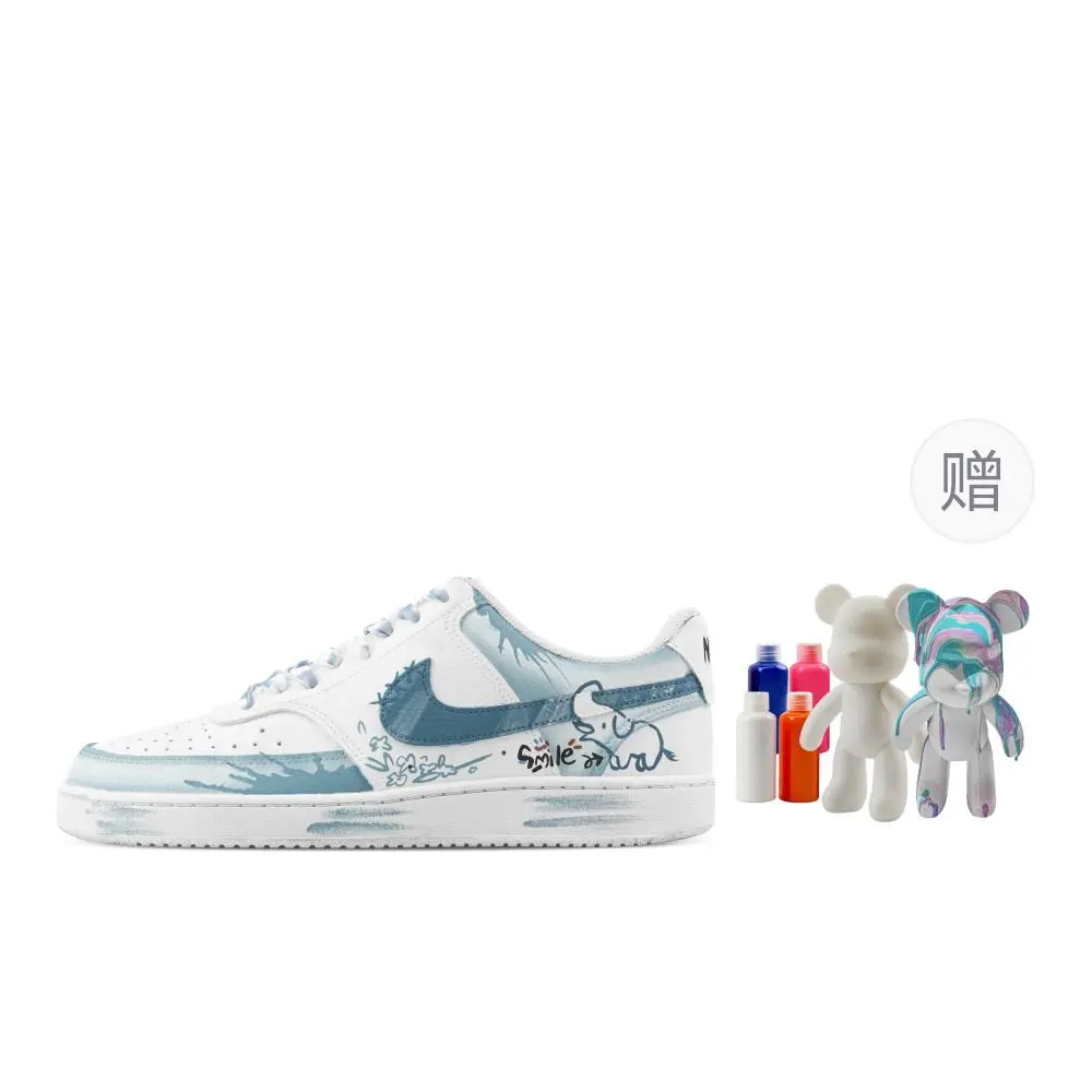Nike Court Vision 1 Elephant, Fluid Bear Abrasion Resistant Low top Skateboard Shoes Men's Cyan White