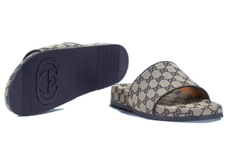 GUCCI Gg Slide Sandal Beige Blue Monogram