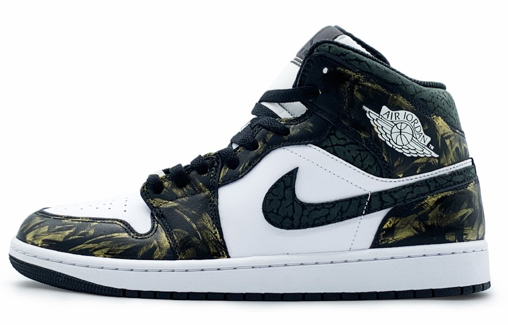 Jordan Air Jordan 1 Mid Durable Breathable Mid-Top Vintage Basketball Shoes Men's Black Gold